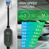 AFYEEV Type 2 Portable EV Charger 7.2KW 32A 1Phase Wallbox Type1 GB/T EVSE Charging Cable CEE Plug WiFi APP Bluetooth Control